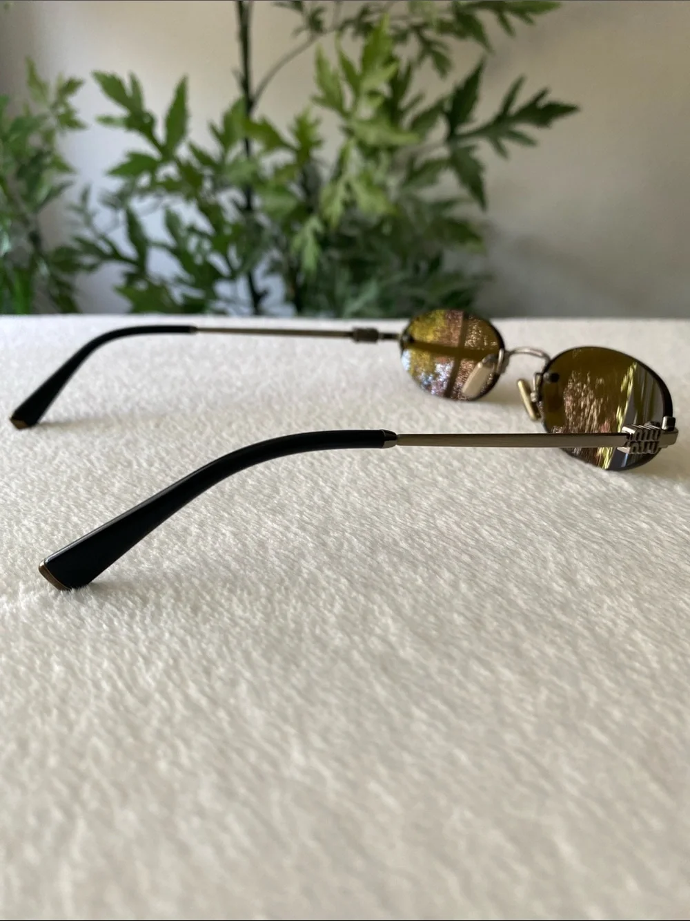 Miu Miu Rimless Narrow Oval Sunglasses | SMUA54, Old Gold/Dark Brown